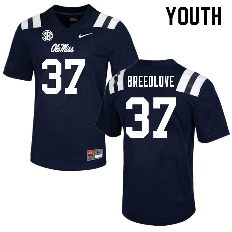 Kyndrich Breedlove Ole Miss Rebels NCAA Youth Navy #37 Stitched Limited College Football Jersey LUL2458ED